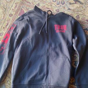 Red and Black True Religion Zip up